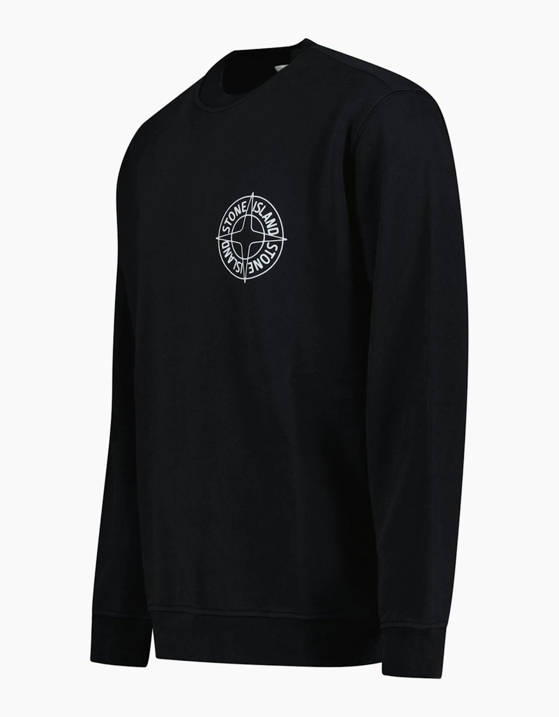 Stone Island Compass Print Cotton Fleece Crewneck Sweatshirt in Black