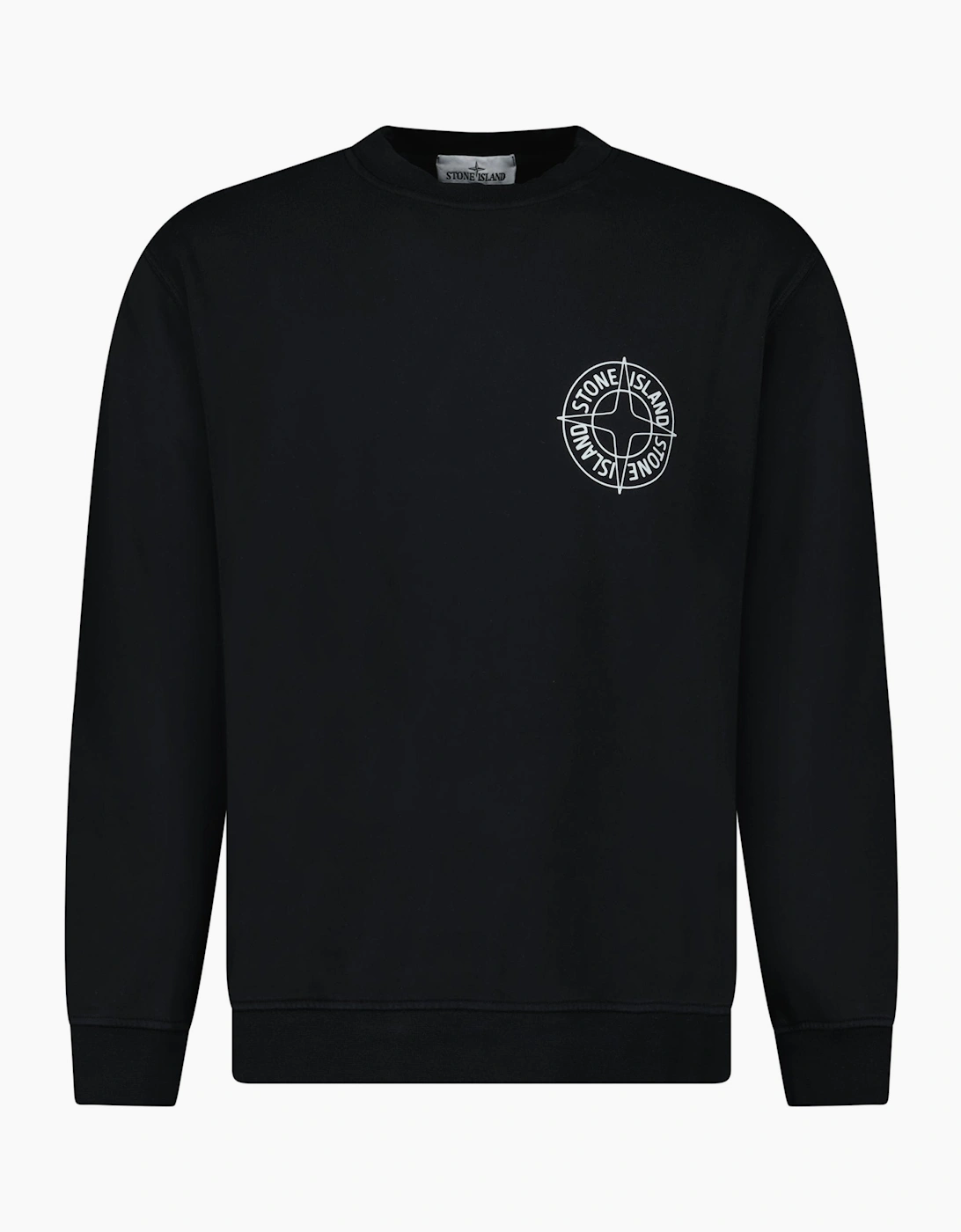 Stone Island Men's Stone Island Compass Print Cotton Fleece Crewneck Sweatshirt in Black
