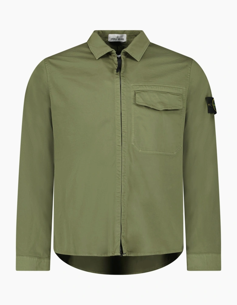 Stone Island Stretch Organic Cotton Satin Overshirt in Military Green