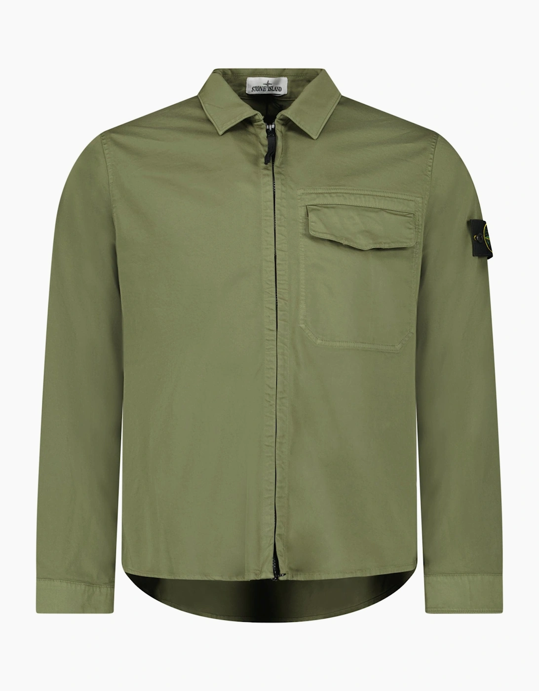Stone Island Stretch Organic Cotton Satin Overshirt in Military Green