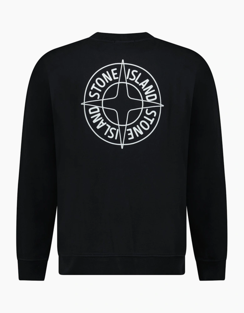 Stone Island Compass Print Cotton Fleece Crewneck Sweatshirt in Black
