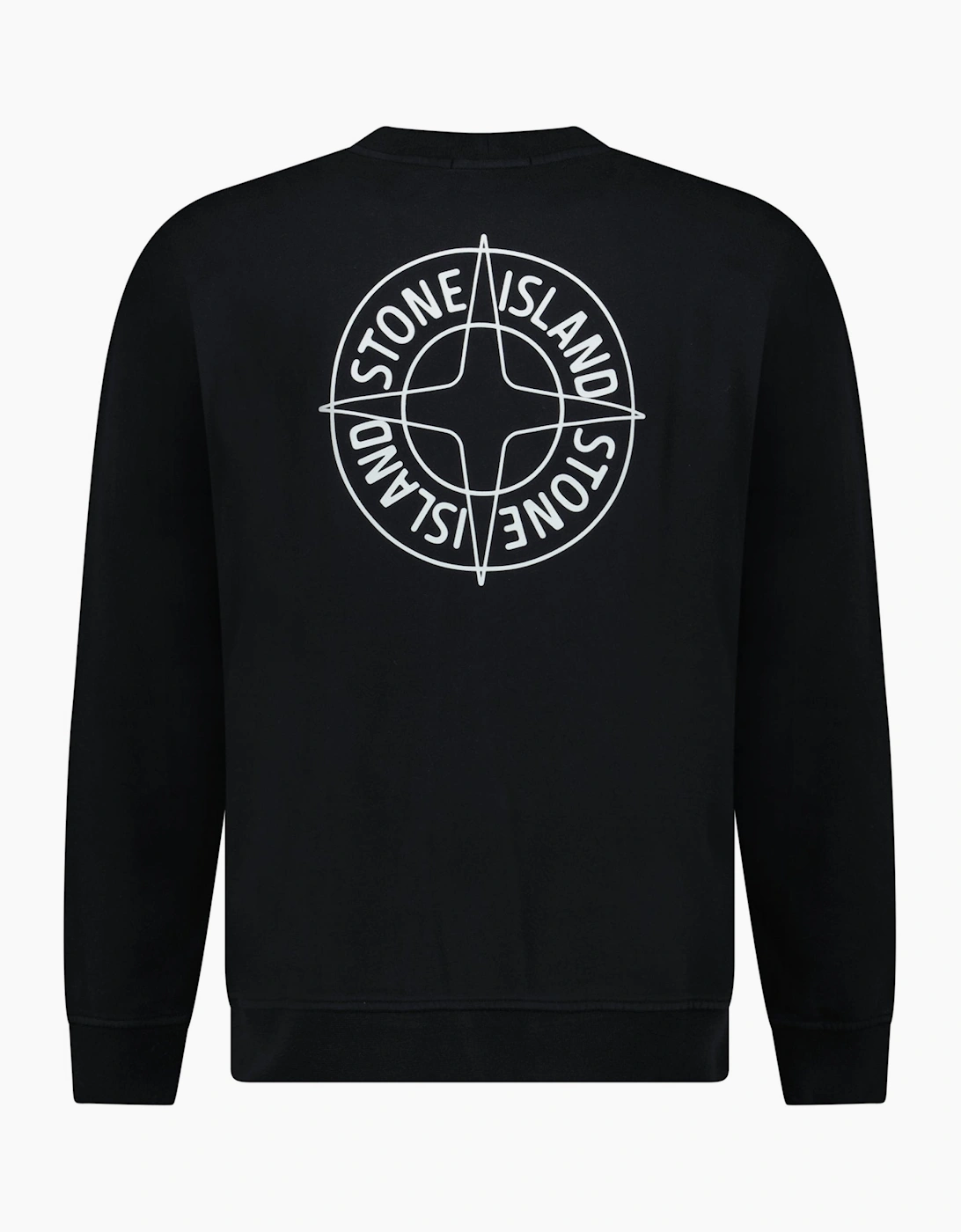 Stone Island Compass Print Cotton Fleece Crewneck Sweatshirt in Black