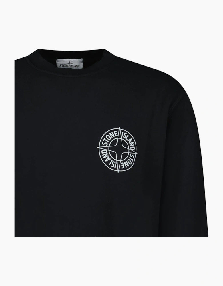 Stone Island Compass Print Cotton Fleece Crewneck Sweatshirt in Black