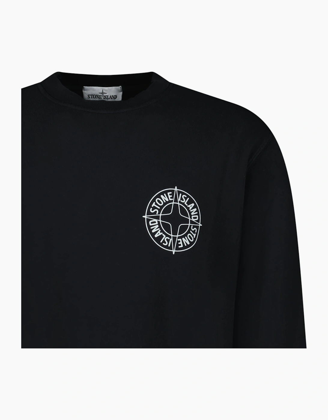 Stone Island Compass Print Cotton Fleece Crewneck Sweatshirt in Black