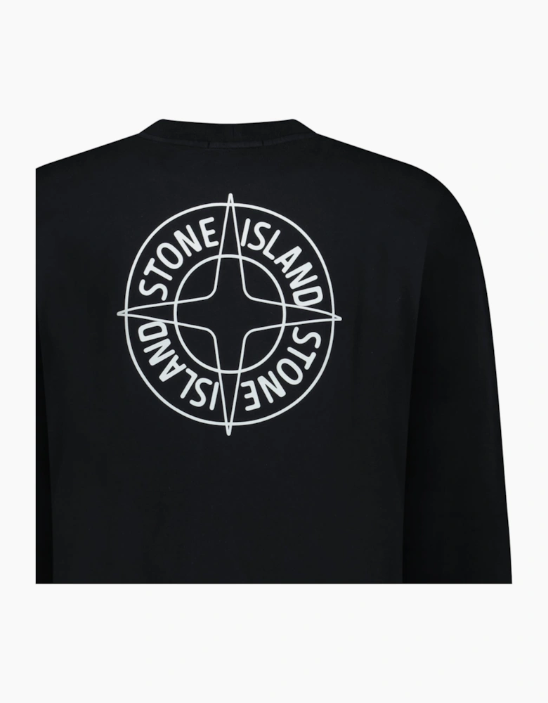 Stone Island Compass Print Cotton Fleece Crewneck Sweatshirt in Black