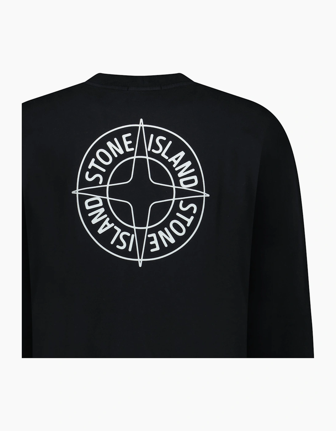 Stone Island Compass Print Cotton Fleece Crewneck Sweatshirt in Black