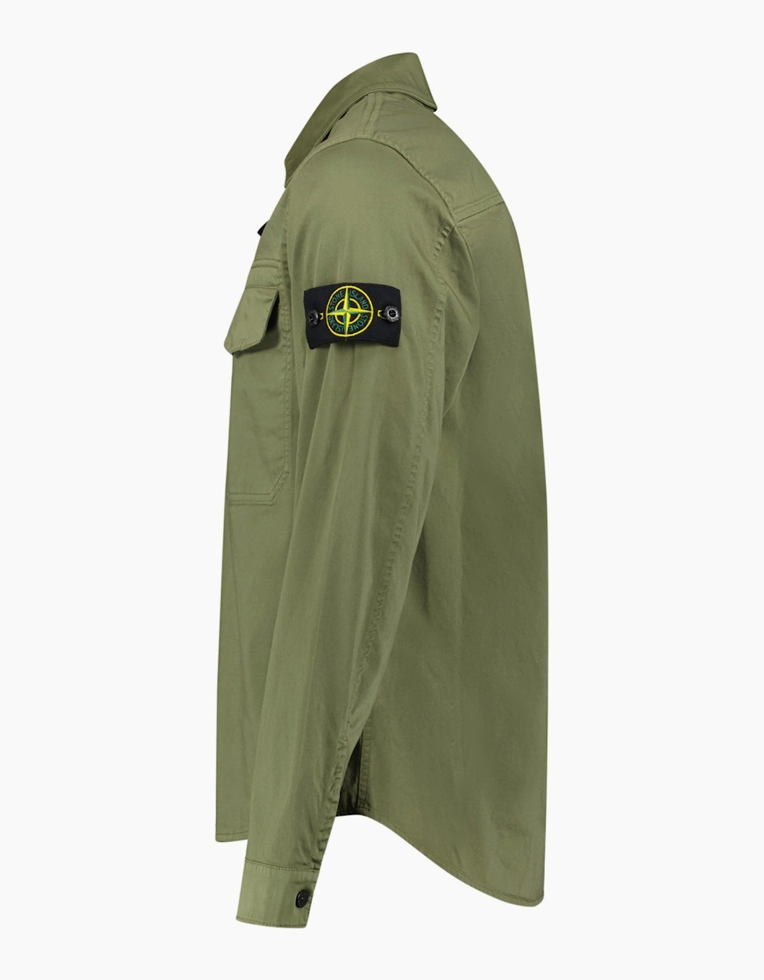 Stone Island Stretch Organic Cotton Satin Overshirt in Military Green