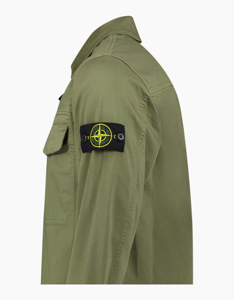 Stone Island Stretch Organic Cotton Satin Overshirt in Military Green