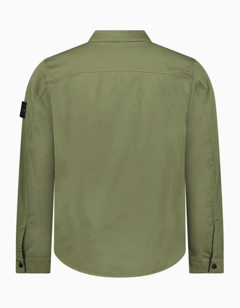 Stone Island Stretch Organic Cotton Satin Overshirt in Military Green