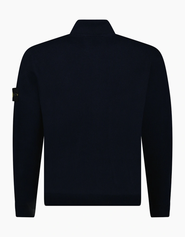 Stone Island Ribbed Soft Organic Cotton Zip-Up Jumper in Navy