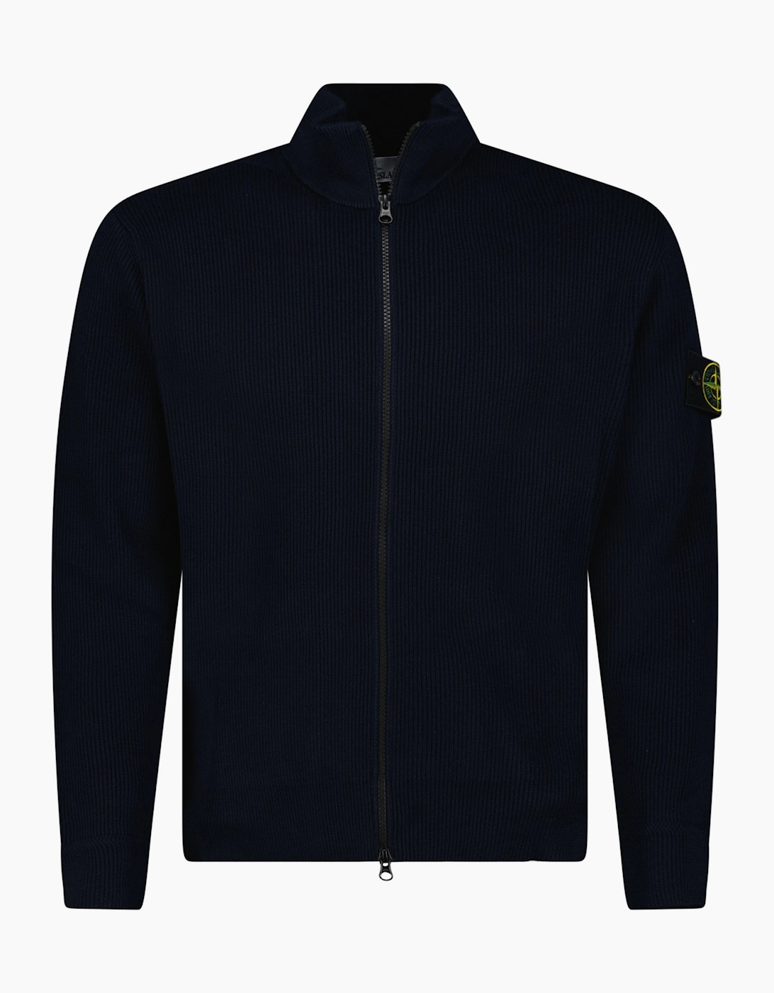Stone Island Ribbed Soft Organic Cotton Zip-Up Jumper in Navy