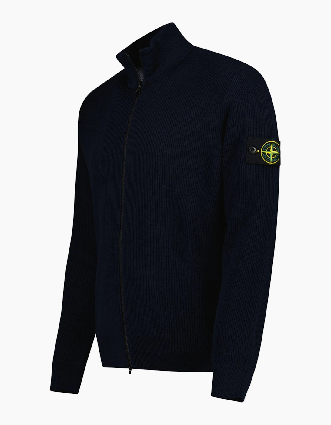 Stone Island Ribbed Soft Organic Cotton Zip-Up Jumper in Navy