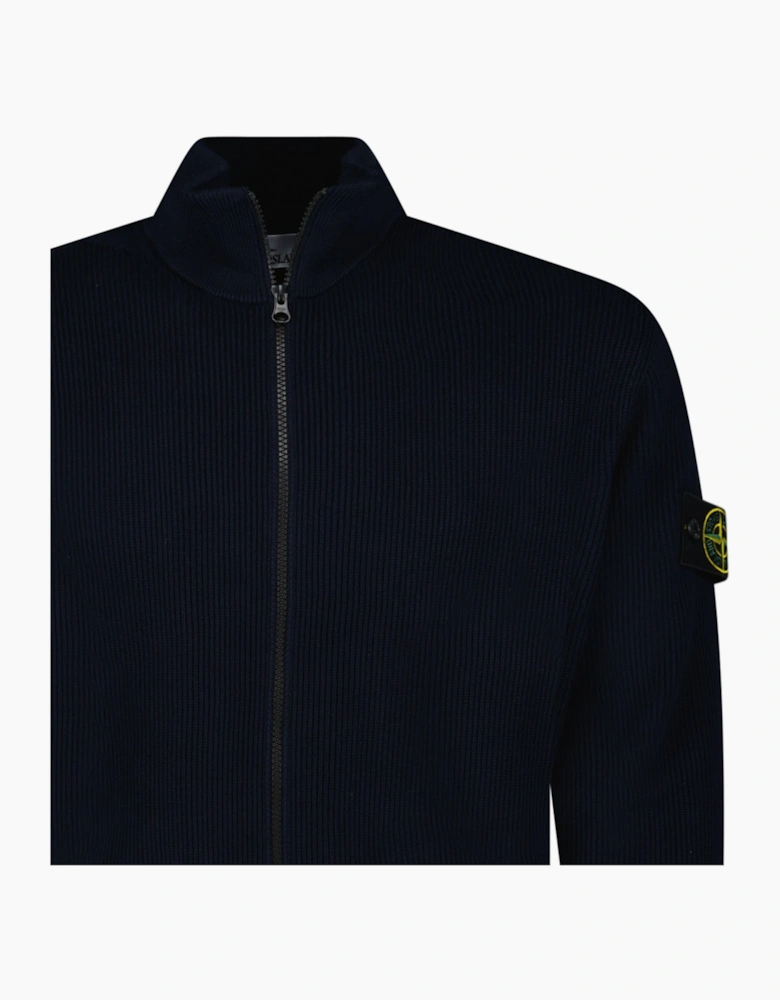 Stone Island Ribbed Soft Organic Cotton Zip-Up Jumper in Navy