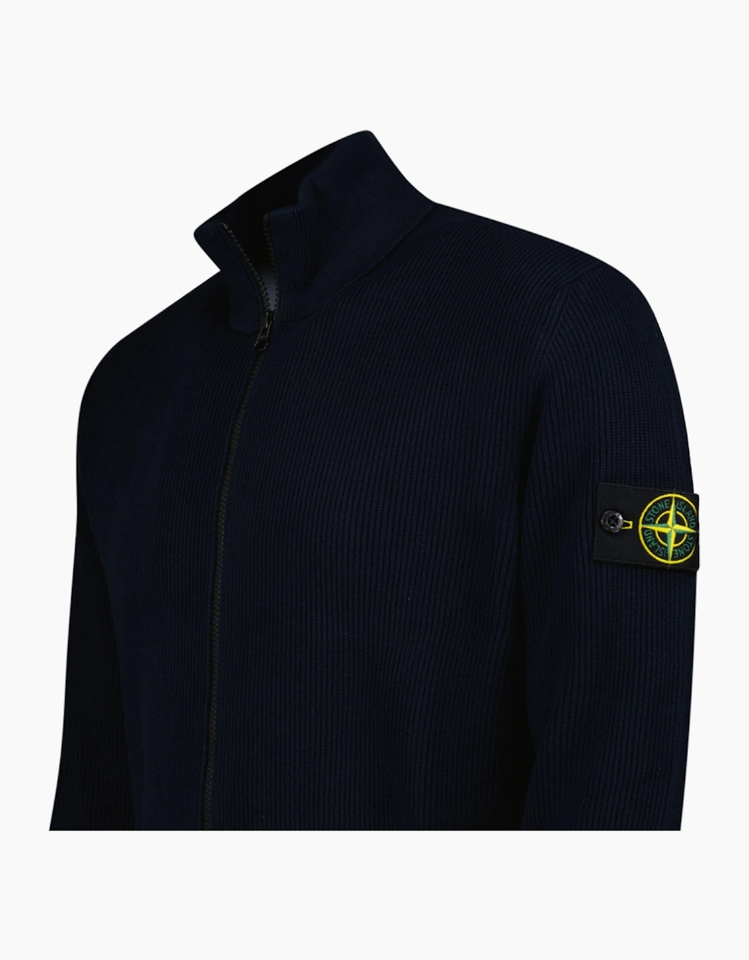 Stone Island Ribbed Soft Organic Cotton Zip-Up Jumper in Navy
