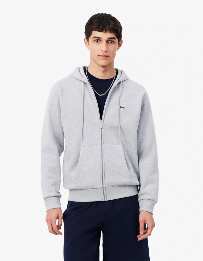 Lacoste Fleece Full-Zip Mens Classic Fit Hoodie - Silver Chine CCA