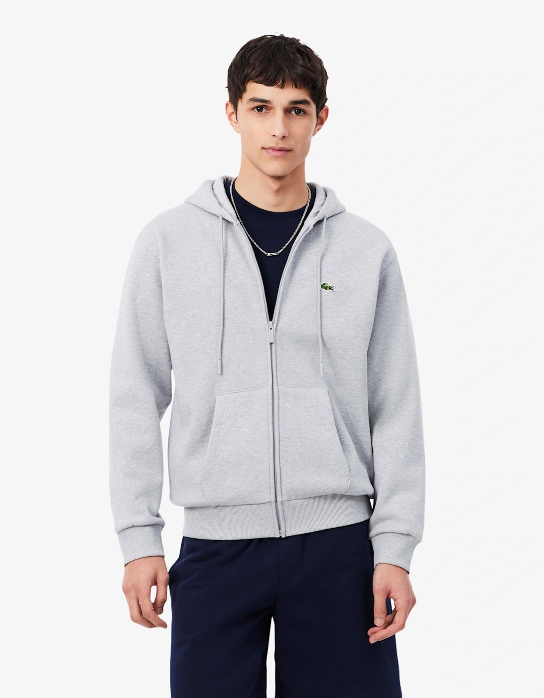 Lacoste Fleece Full-Zip Mens Classic Fit Hoodie - Silver Chine CCA, 9 of 8