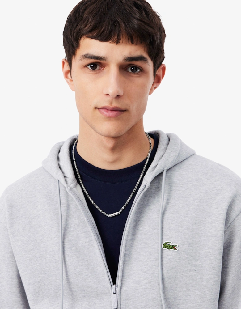 Lacoste Fleece Full-Zip Mens Classic Fit Hoodie - Silver Chine CCA