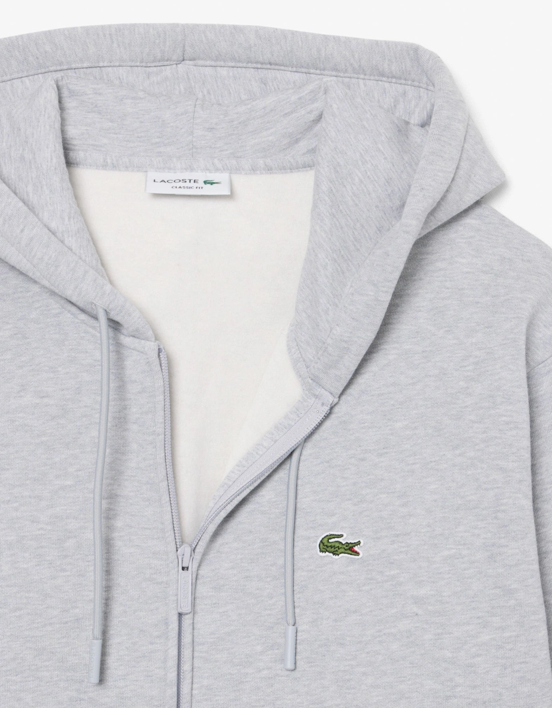 Lacoste Fleece Full-Zip Mens Classic Fit Hoodie - Silver Chine CCA