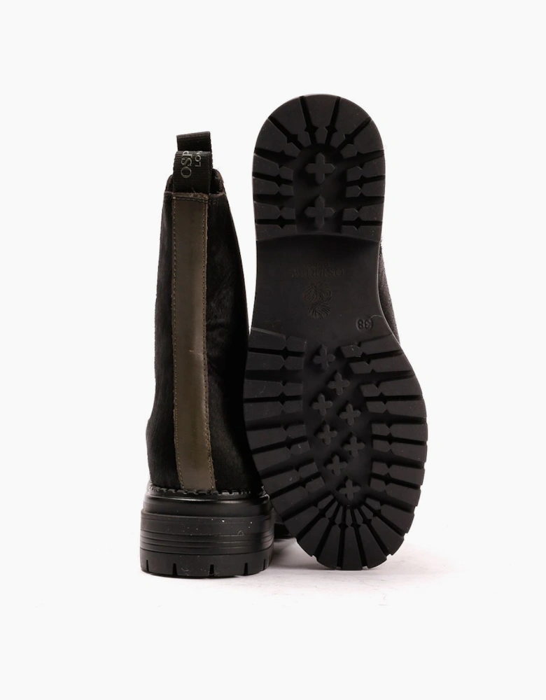 Osprey London The Hampton Chelsea Leather/Pony Hair Women's Black/Olive Boots