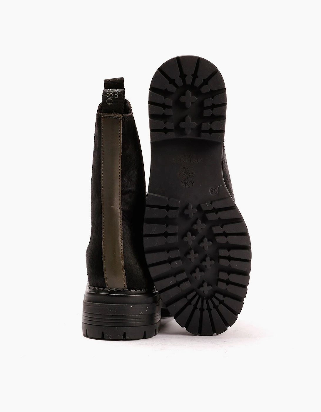 Osprey London The Hampton Chelsea Leather/Pony Hair Women's Black/Olive Boots