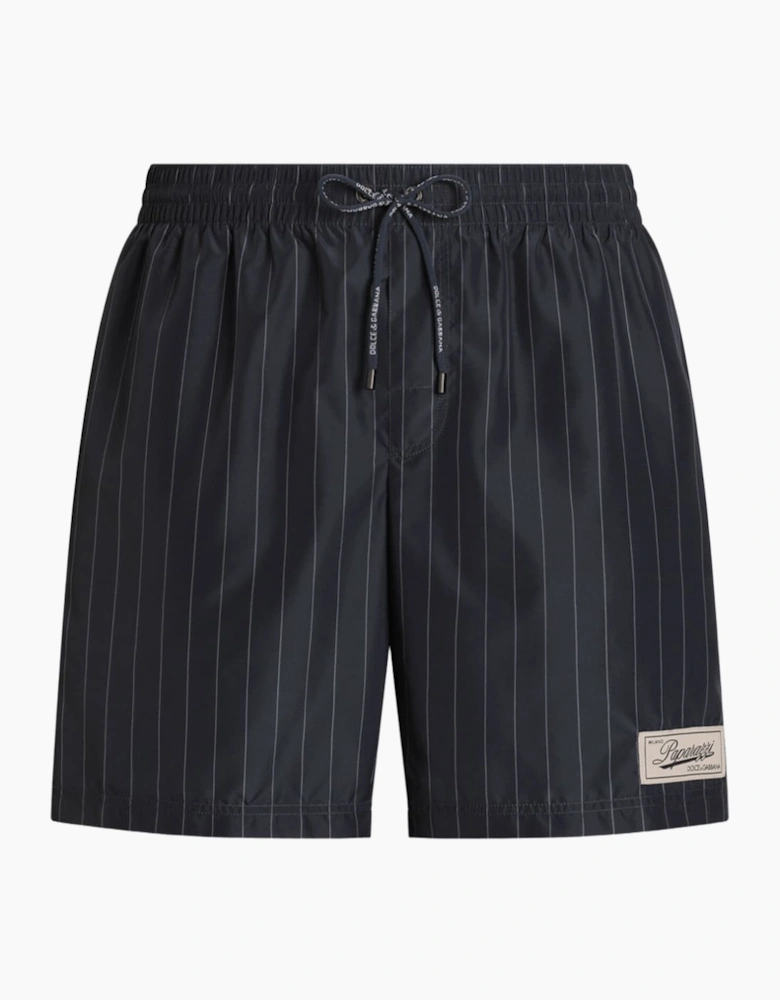 Dolce & Gabbana Paparazzi Logo-Patch Pinstripe Swim Shorts