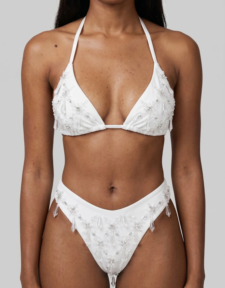 Calliope Luxury Crystal Bikini Bottom Aqua & White