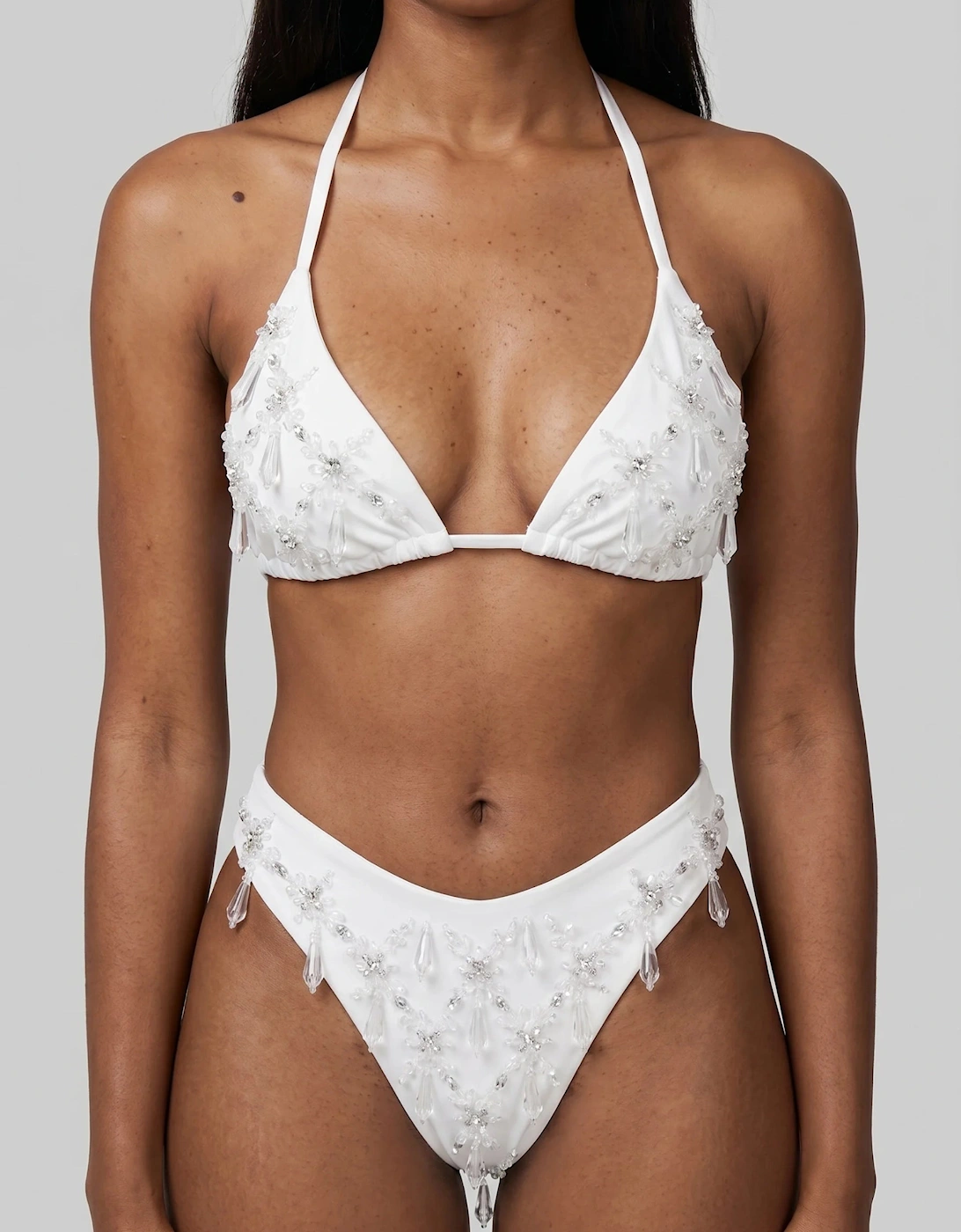 Calliope Luxury Crystal Bikini Bottom Aqua & White
