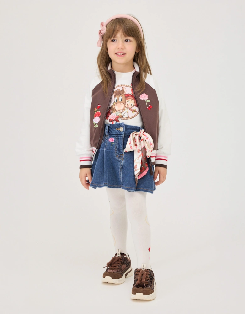 Monnalisa Girls Denim Skirt with Equestrian Bow in Blue