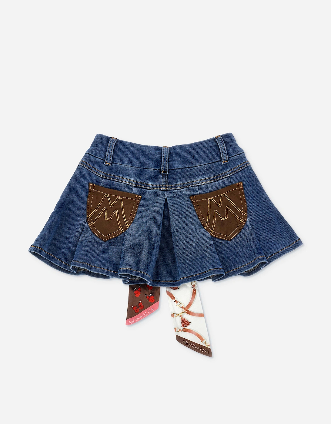 Monnalisa Girls Denim Skirt with Equestrian Bow in Blue