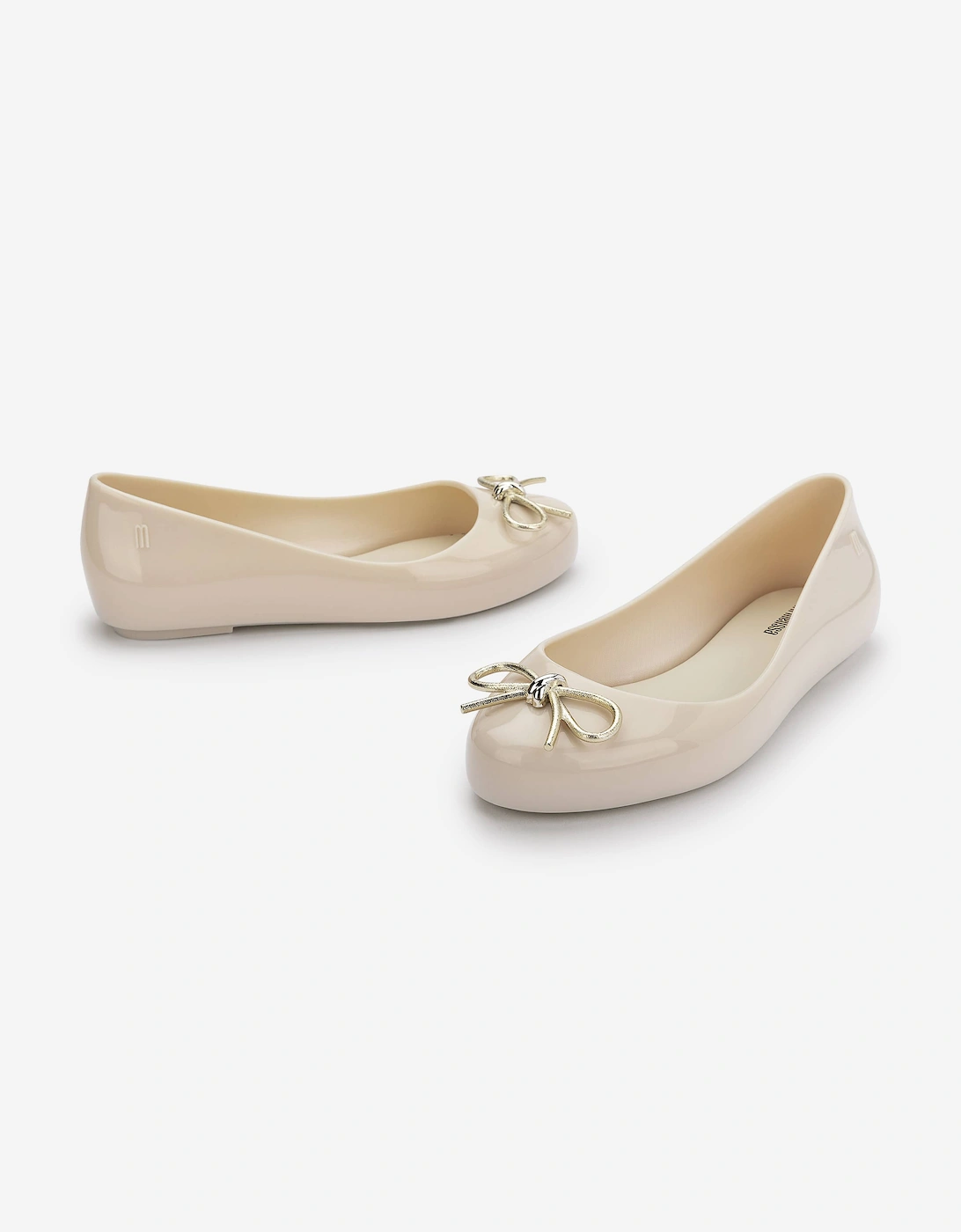 Mini Melissa Girls Sweet Love Chrome Ballerinas in Ivory