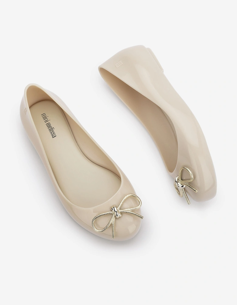 Mini Melissa Girls Sweet Love Chrome Ballerinas in Ivory