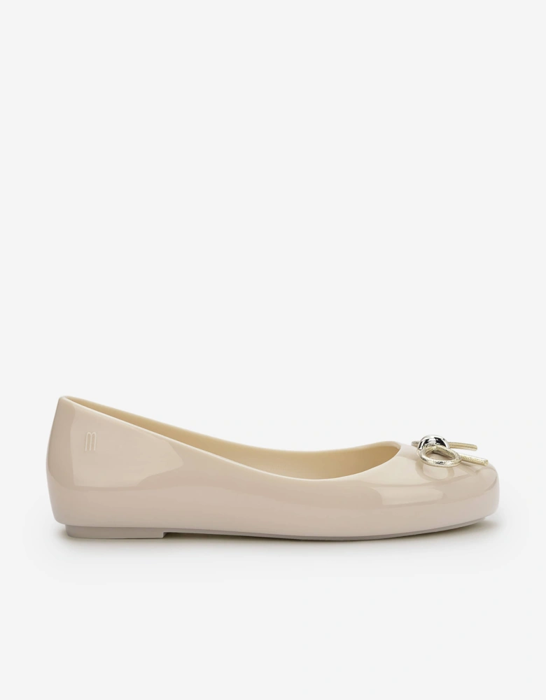 Mini Melissa Girls Sweet Love Chrome Ballerinas in Ivory