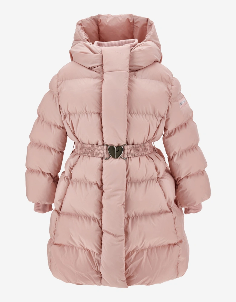 Monnalisa Girls Puffer Coat with Belt in Pink