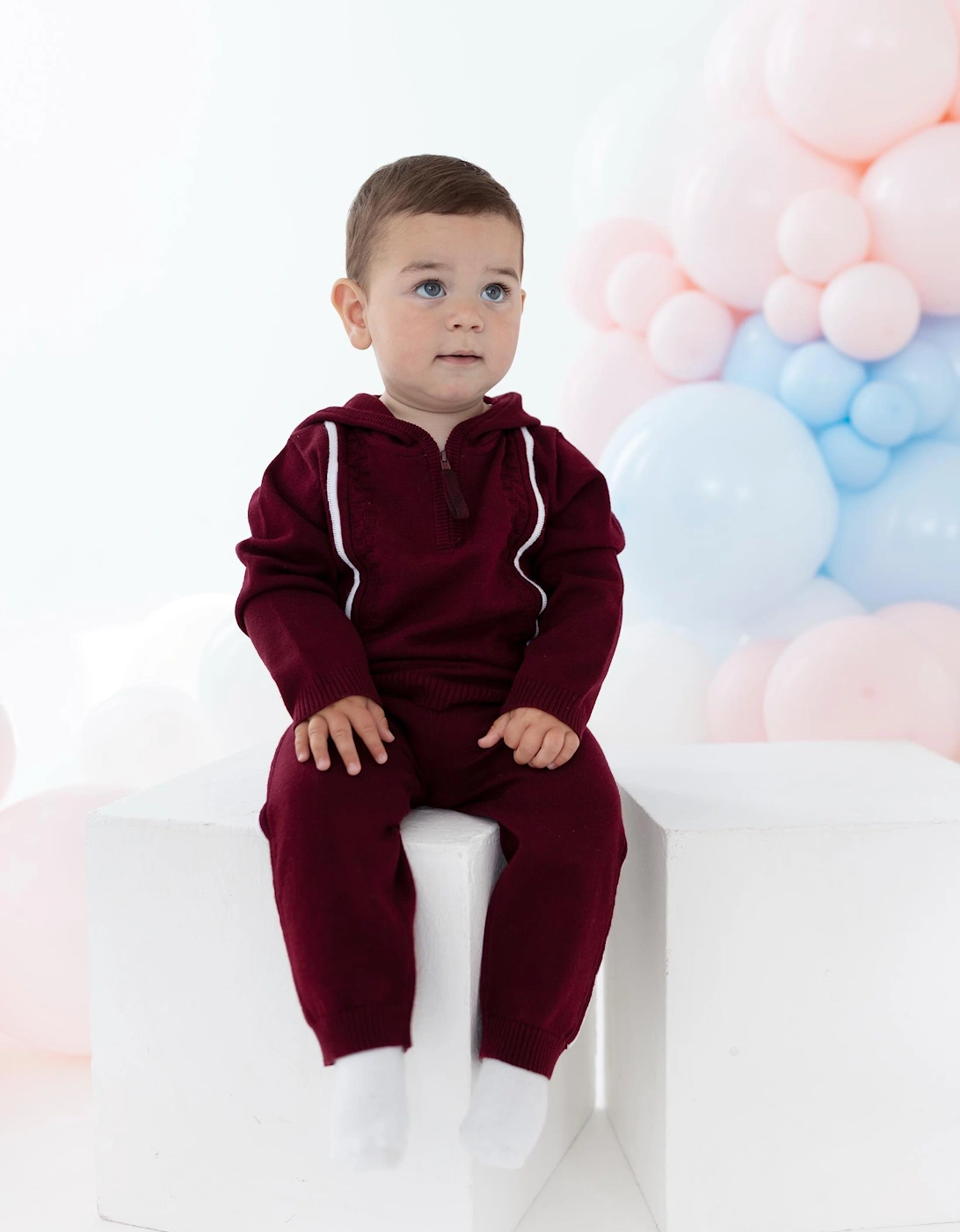 Boys Dark Red Knit Hoody Pant Set