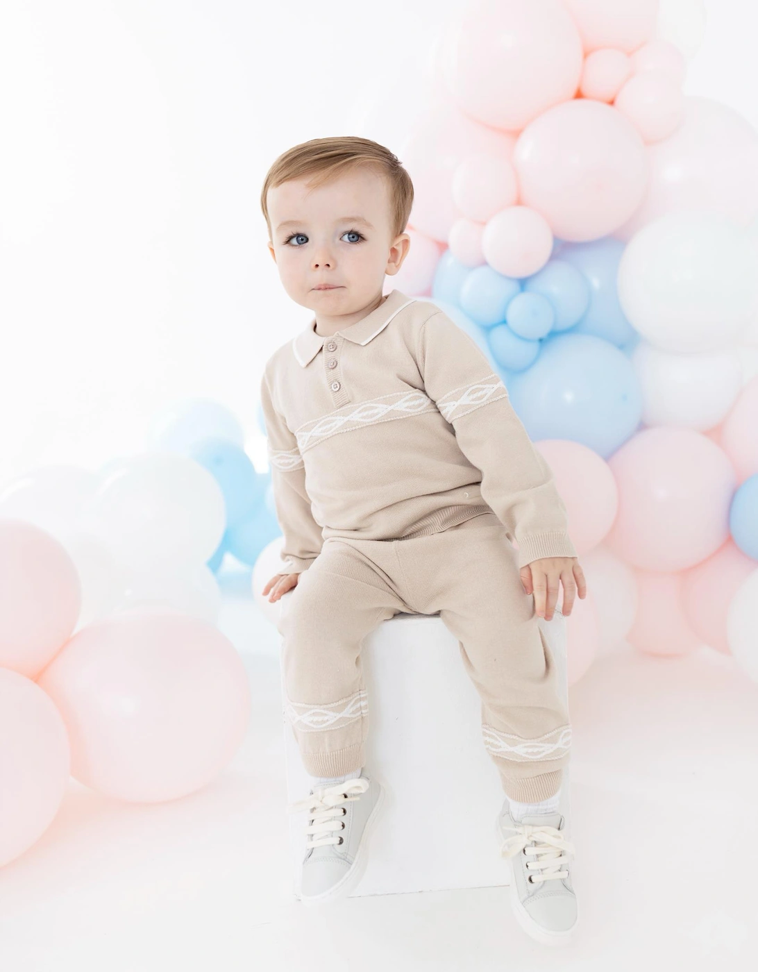 Boys Beige Knit Pant Set