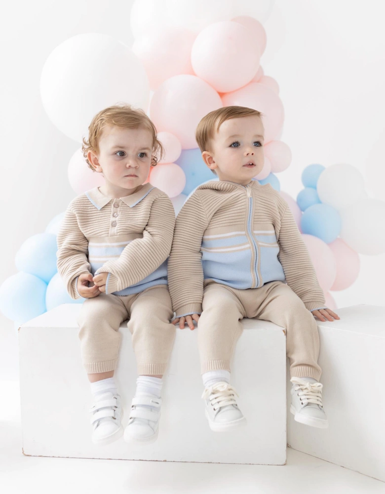 Boys Beige and Blue Knit Pant Set