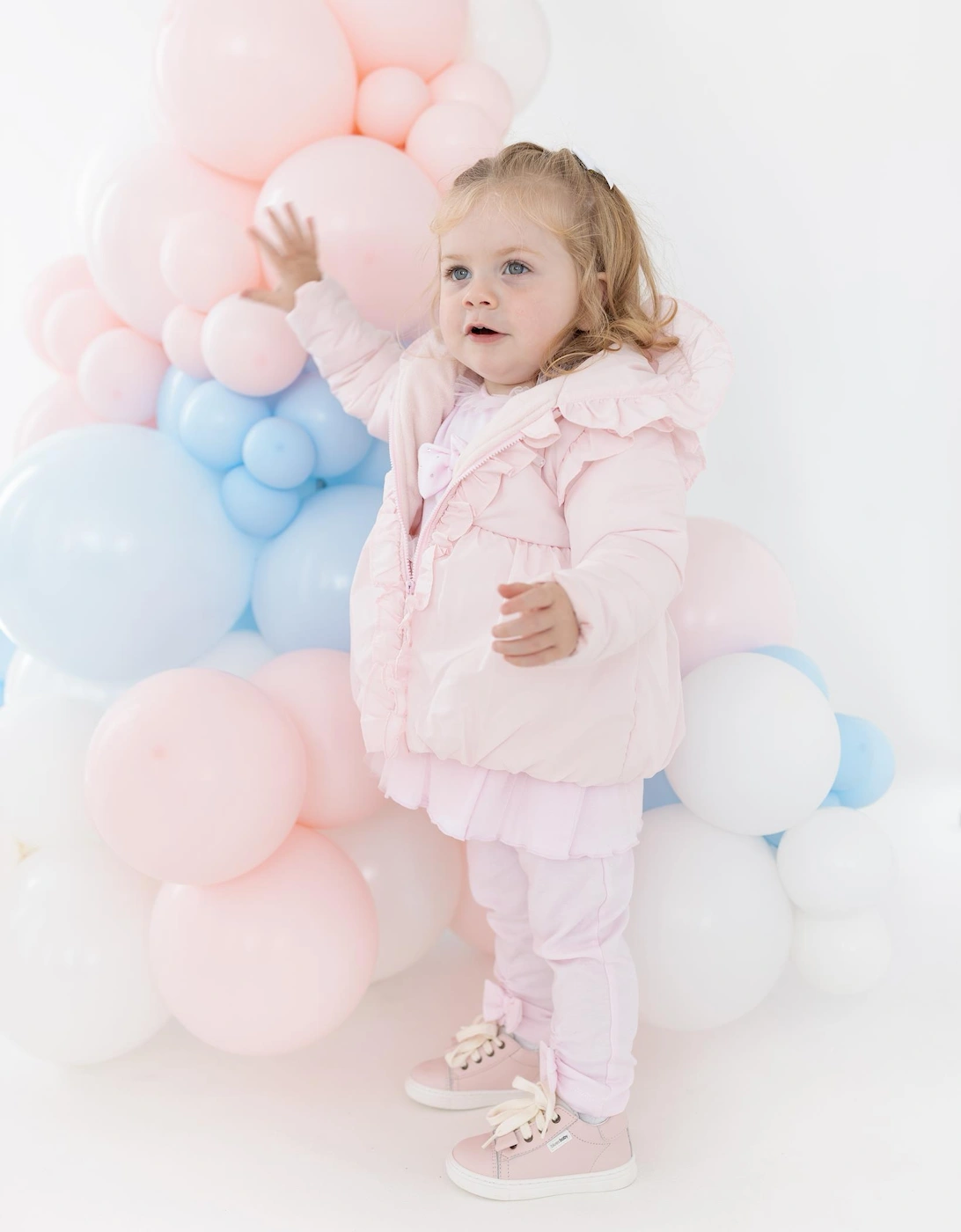 Girls Pale Pink Frill Puffer Coat