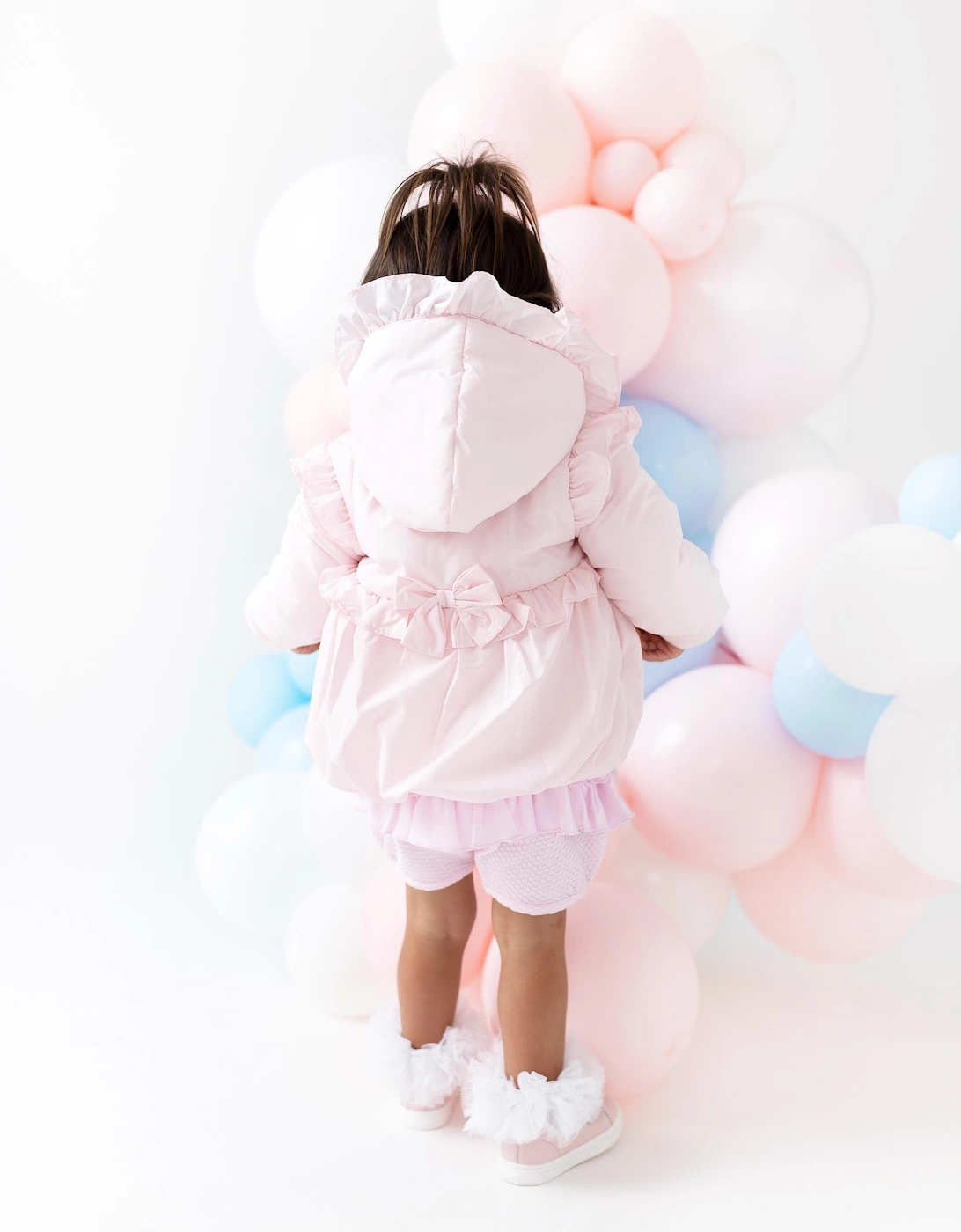 Girls Pale Pink Frill Puffer Coat