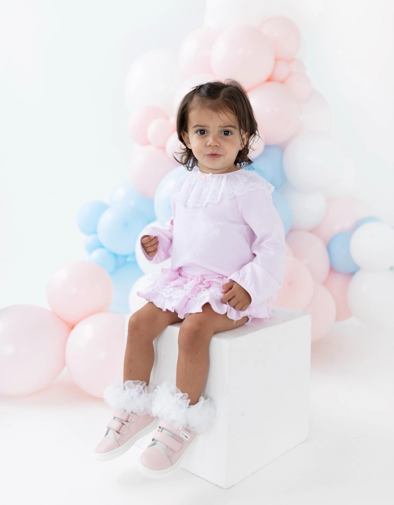 Girls Pale Pink Lace Jam Pant Set