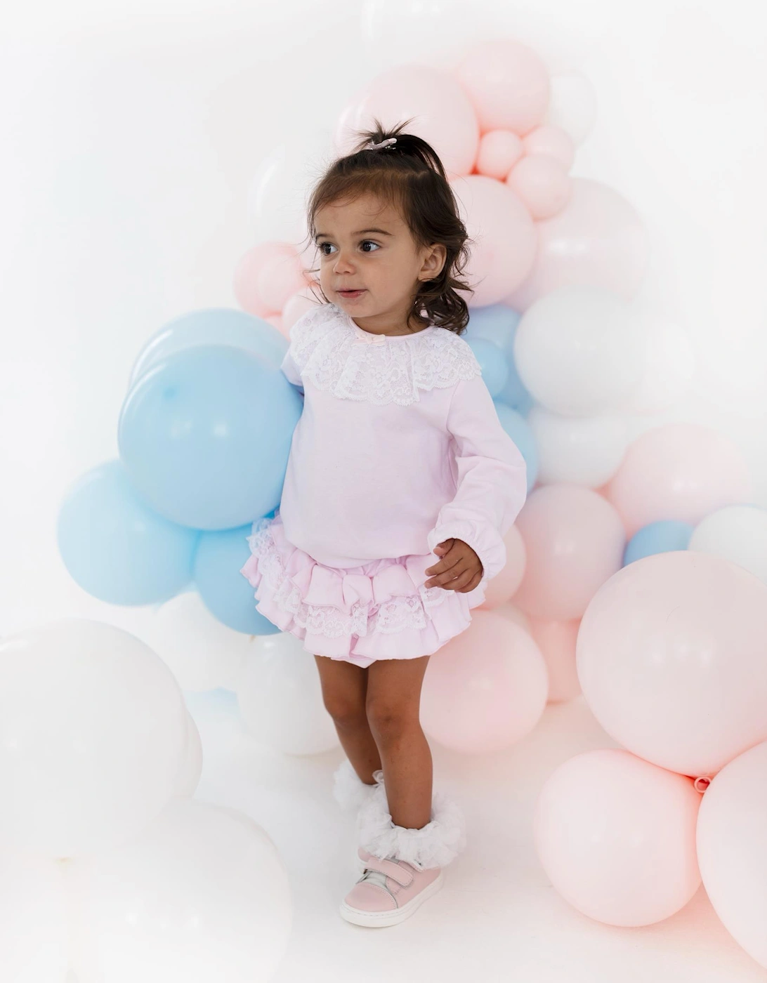 Girls Pale Pink Lace Jam Pant Set