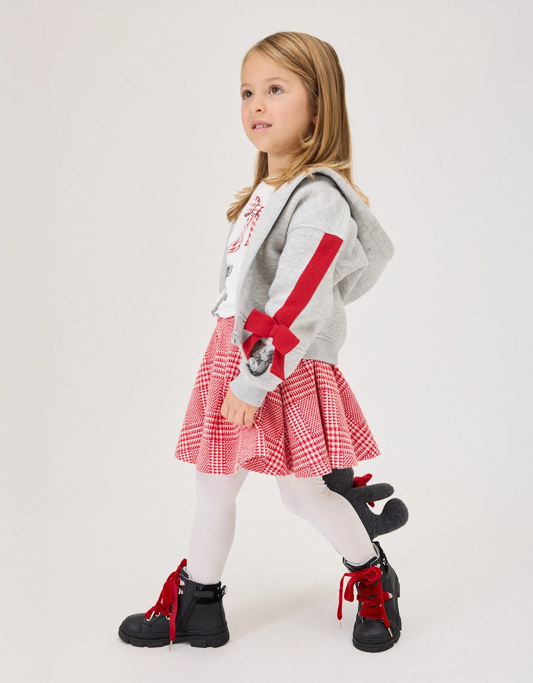 Monnalisa Girls Bow Bear Zip Up Top in Grey