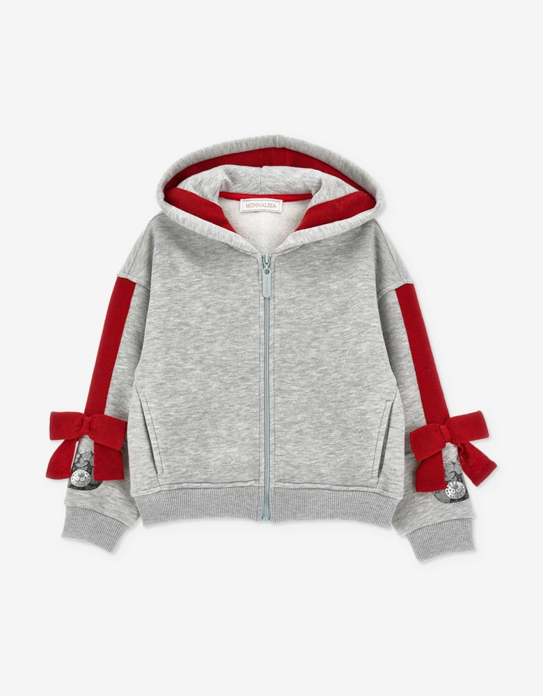 Monnalisa Girls Bow Bear Zip Up Top in Grey