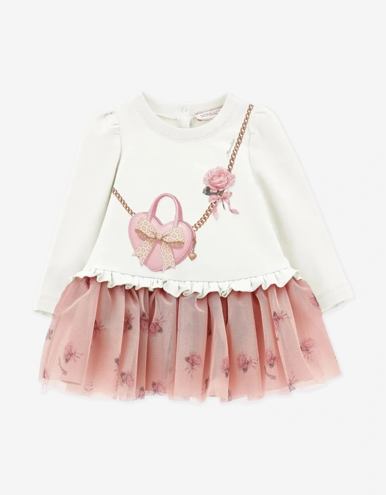 Monnalisa Baby Girls Heart Bag and Rose Print Dress in Pink