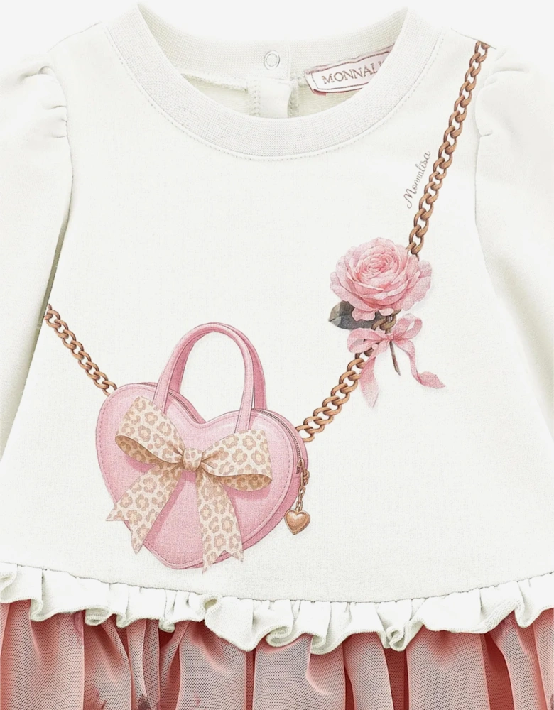 Monnalisa Baby Girls Heart Bag and Rose Print Dress in Pink