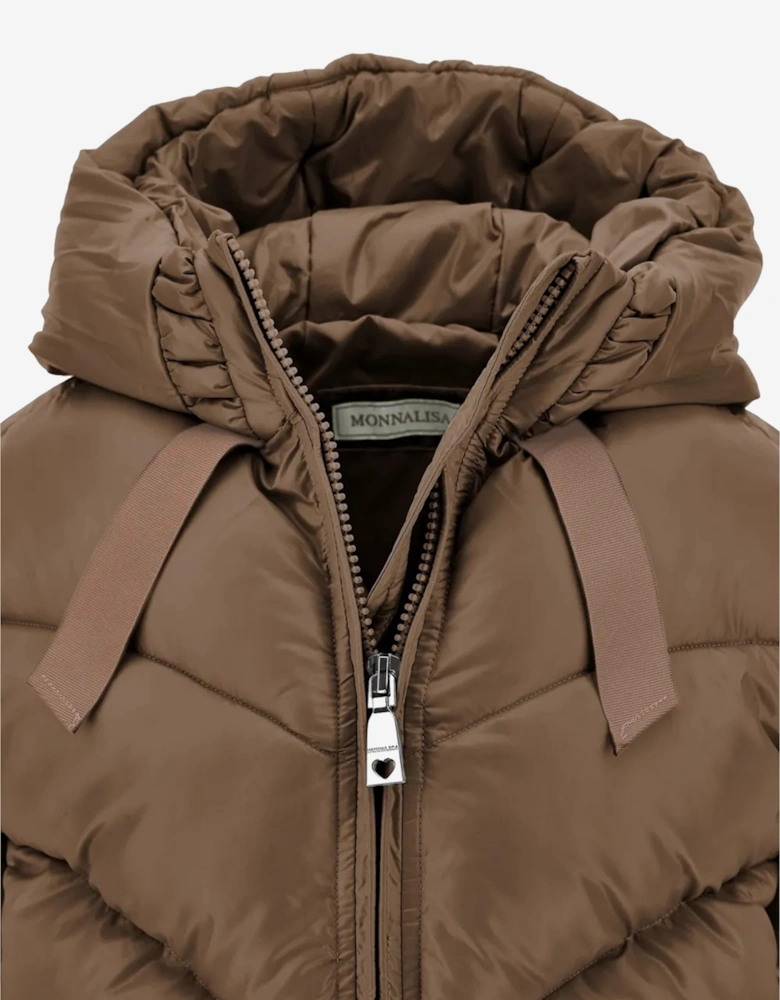 Monnalisa Girls Bomber Puffer Jacket in Brown