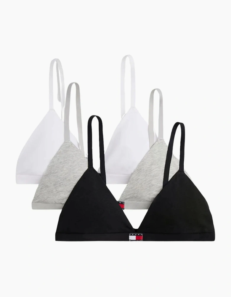 3-Pack Heritage Logo Triangle Bras, Black/White/Grey