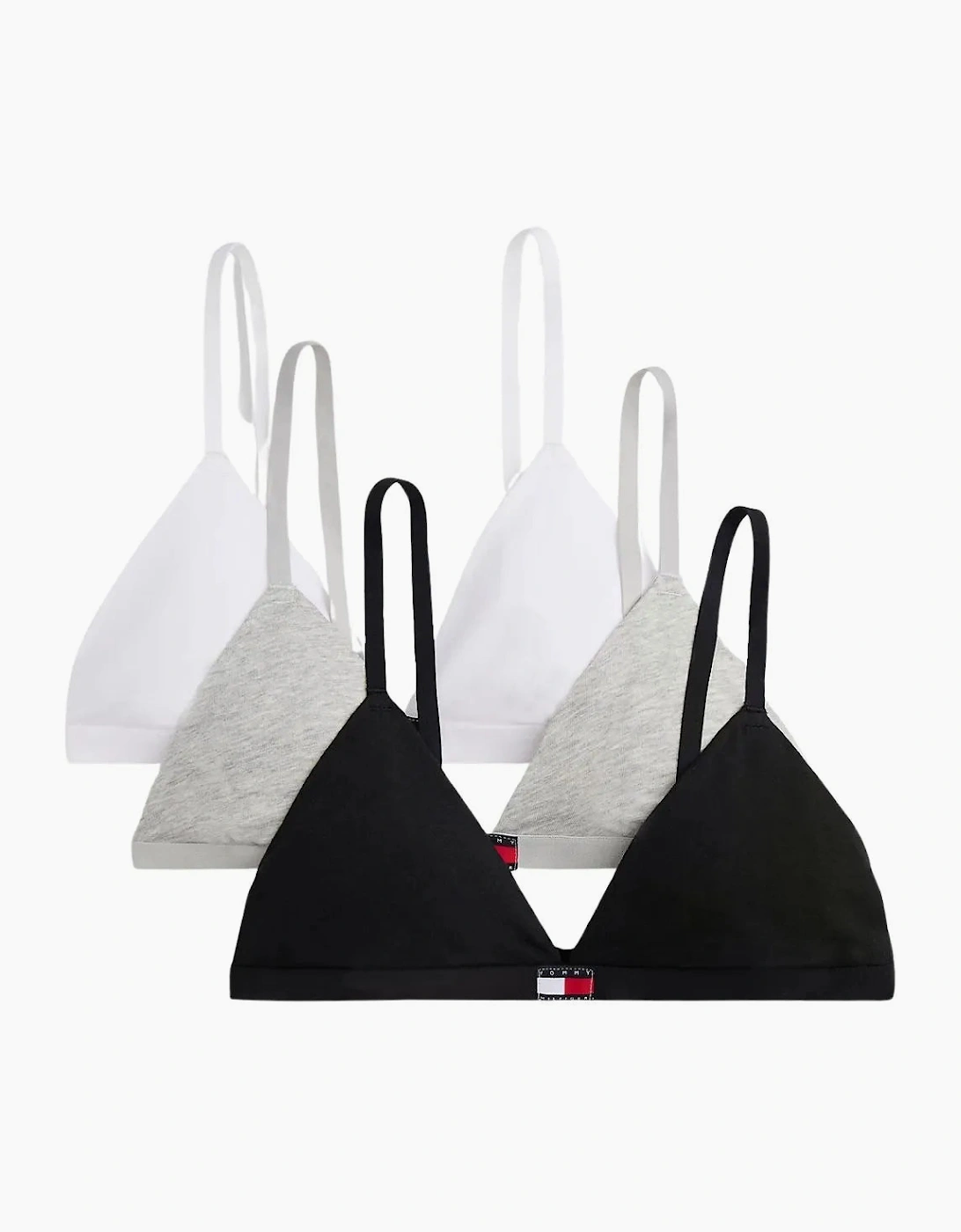 3-Pack Heritage Logo Triangle Bras, Black/White/Grey
