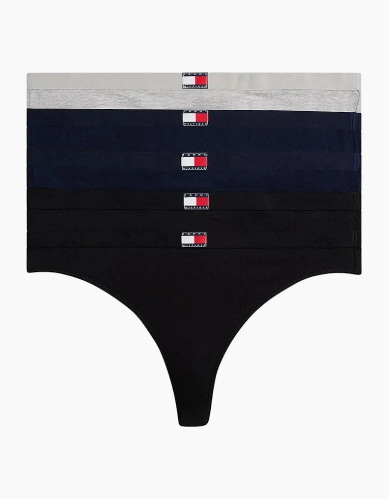 5-Pack Heritage Logo Thongs, Black/Grey/Navy