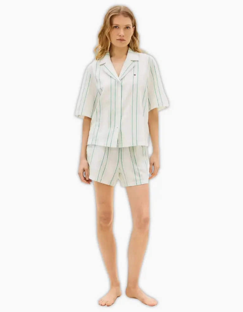 TH Essentials Shirt & Shorts Line Pyjama Set, Tennis Court Green Stripe