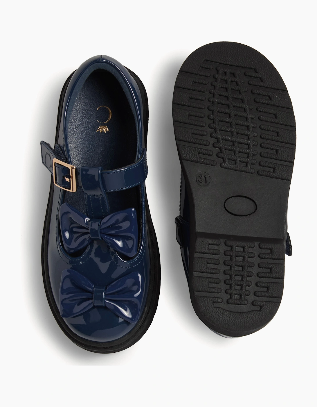 Girls Navy Patent T-Bar School Shoes, 5 of 4